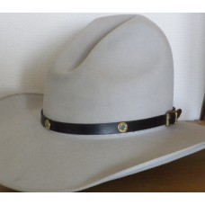 Handmade VGP Leather Hat Band In Black with Colt 45 Concho. Turquoise Rivets.